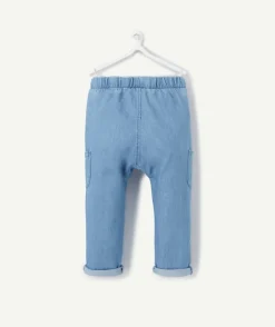 Pantalon sarouel bébé garçon effet denim bleu en coton lower impact