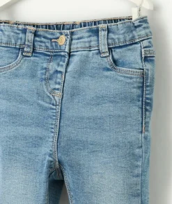 Pantalon slim bébé fille en denim bleu délavé lower impact