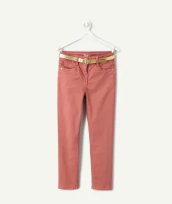 Pantalon slim fille couleur rose ceinture