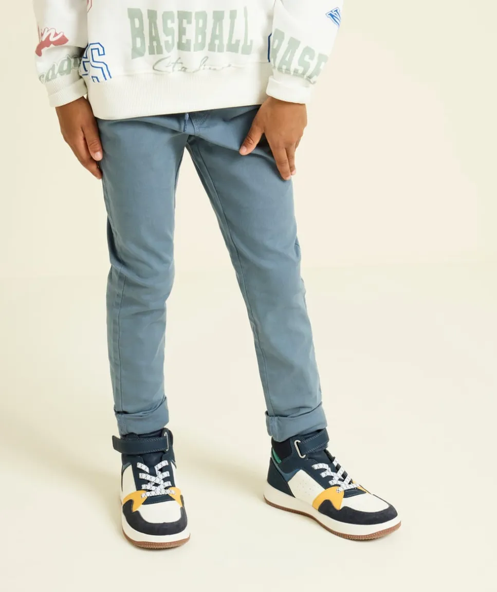 Pantalon slim garçon en coton bio bleu gris