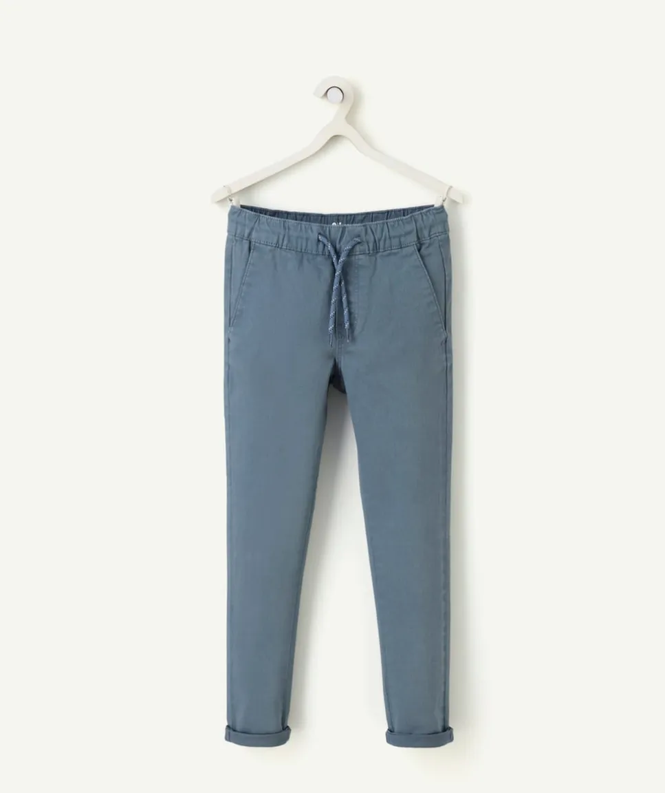 Pantalon slim garçon en coton bio bleu gris