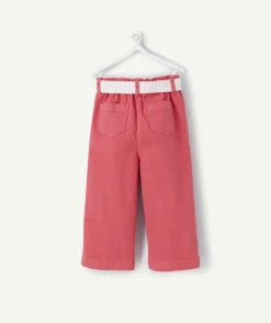 Pantalon wide leg bébé fille en denim lower impact rose avec ceinture