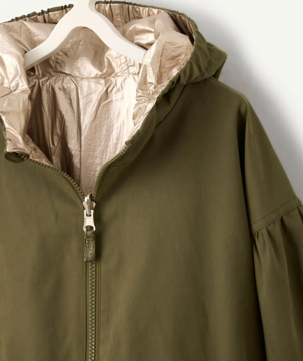 Parka réversible à capuche kaki fille