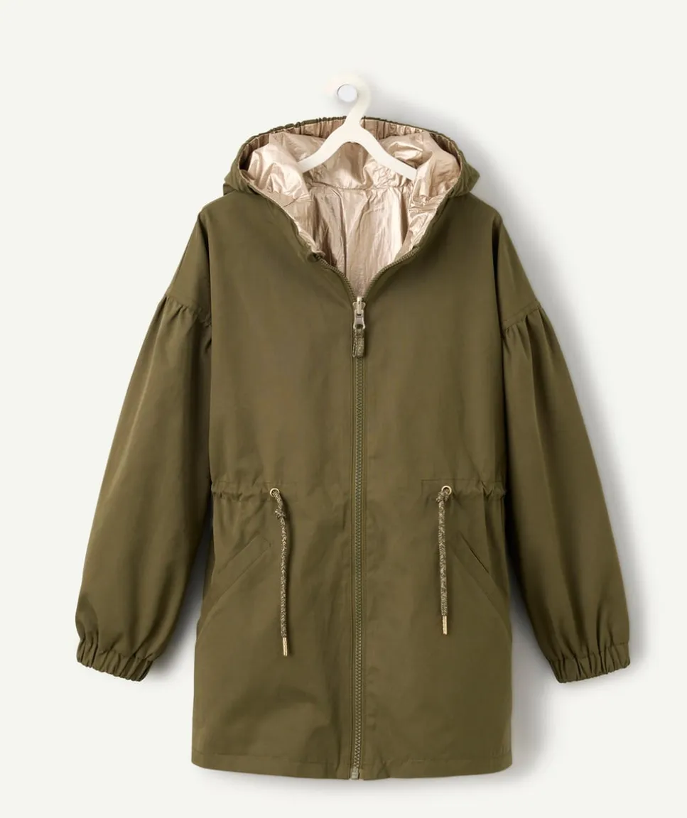 Parka réversible à capuche kaki fille