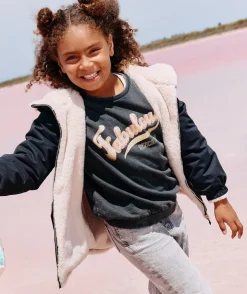 Parka réversible fille en fibres recyclées noir et blanc