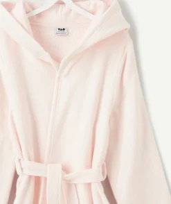 Peignoir fille coton rose avec capuche