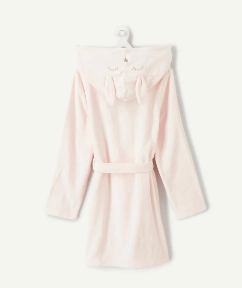 Peignoir fille coton rose avec capuche