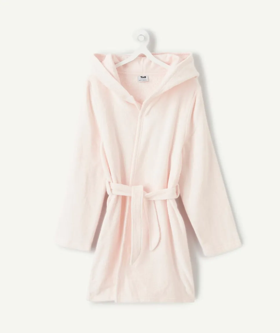 Peignoir fille coton rose avec capuche