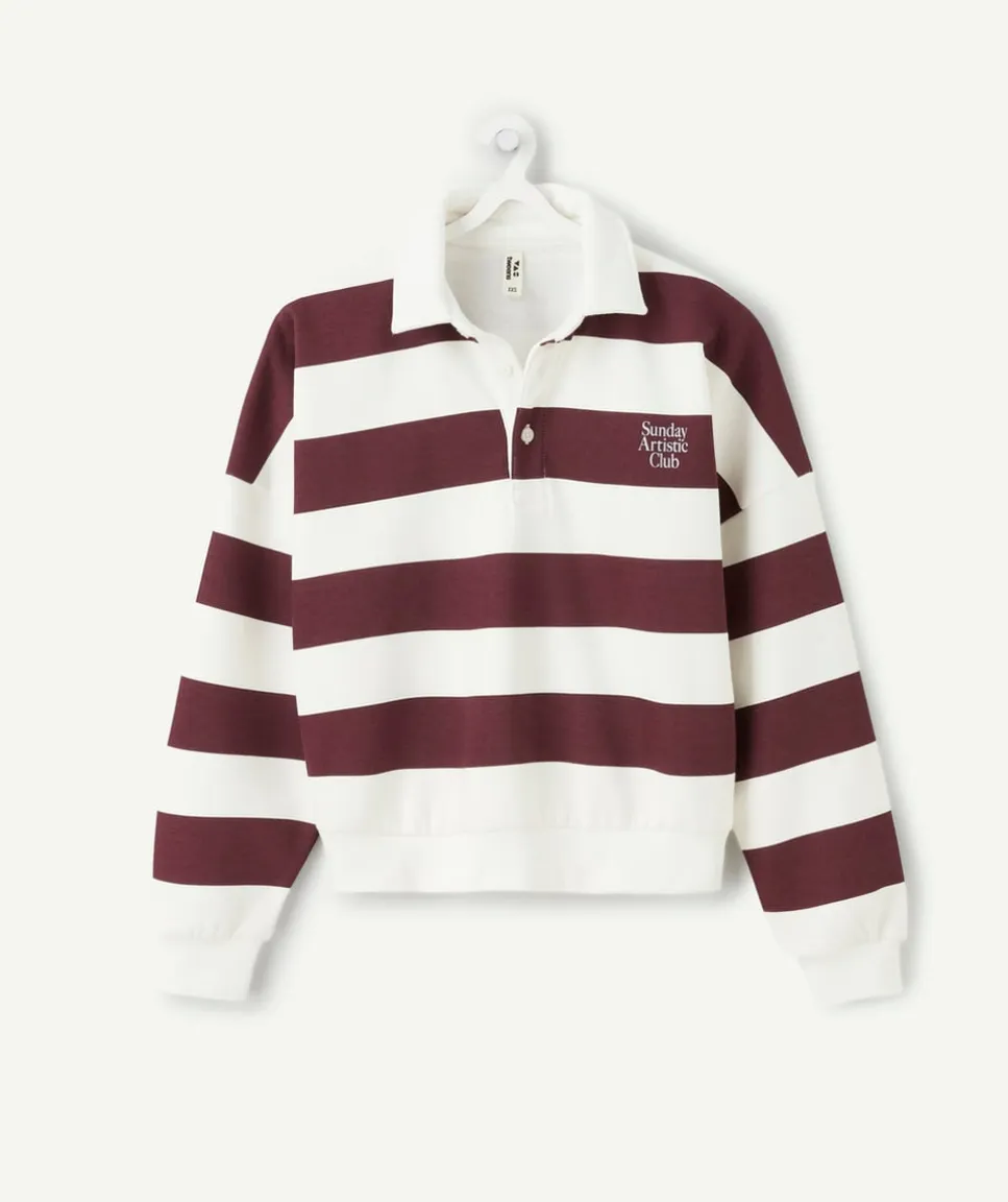 Polo fille droit rayé bordeaux et blanc