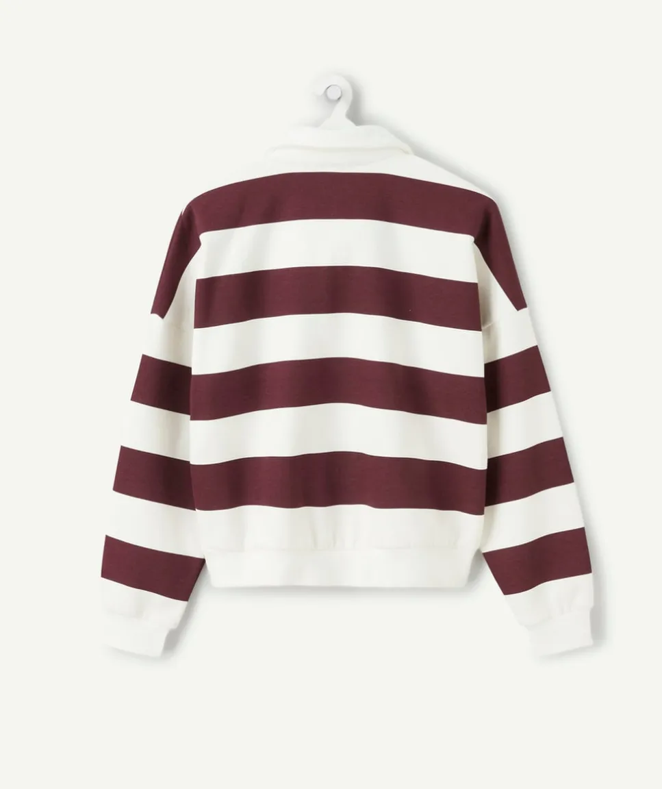 Polo fille droit rayé bordeaux et blanc
