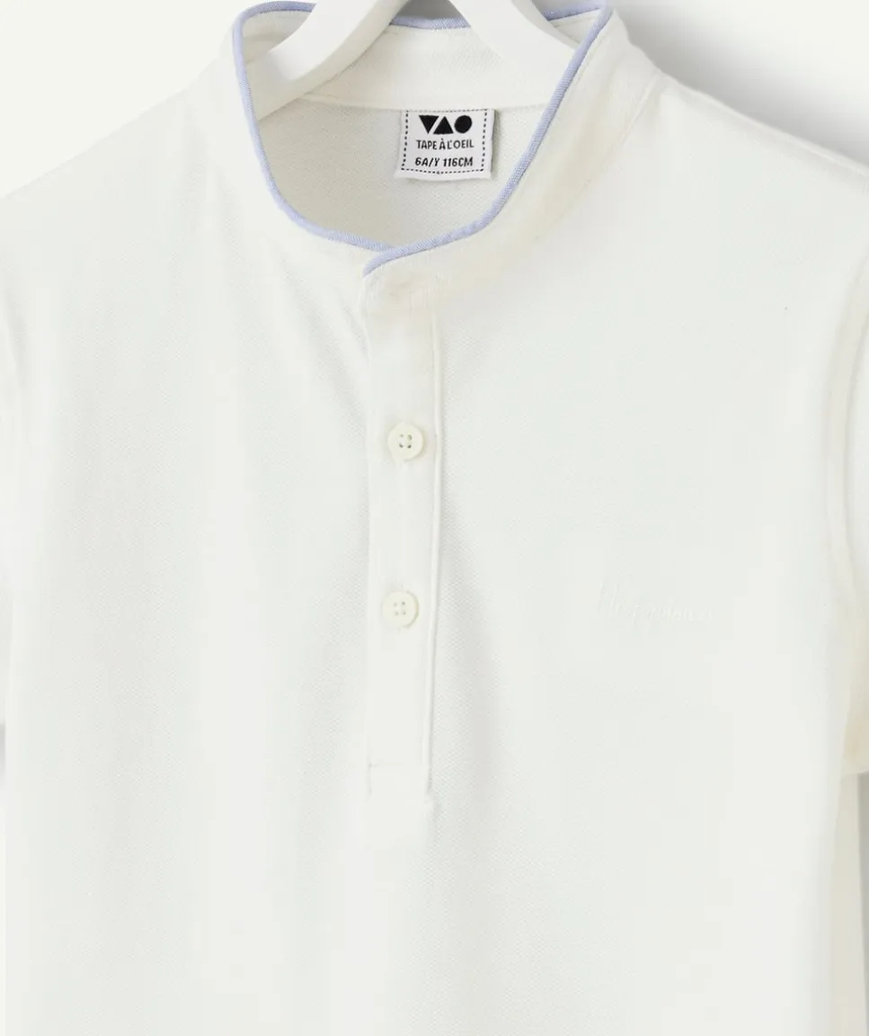 Polo garçon blanc bord bleu