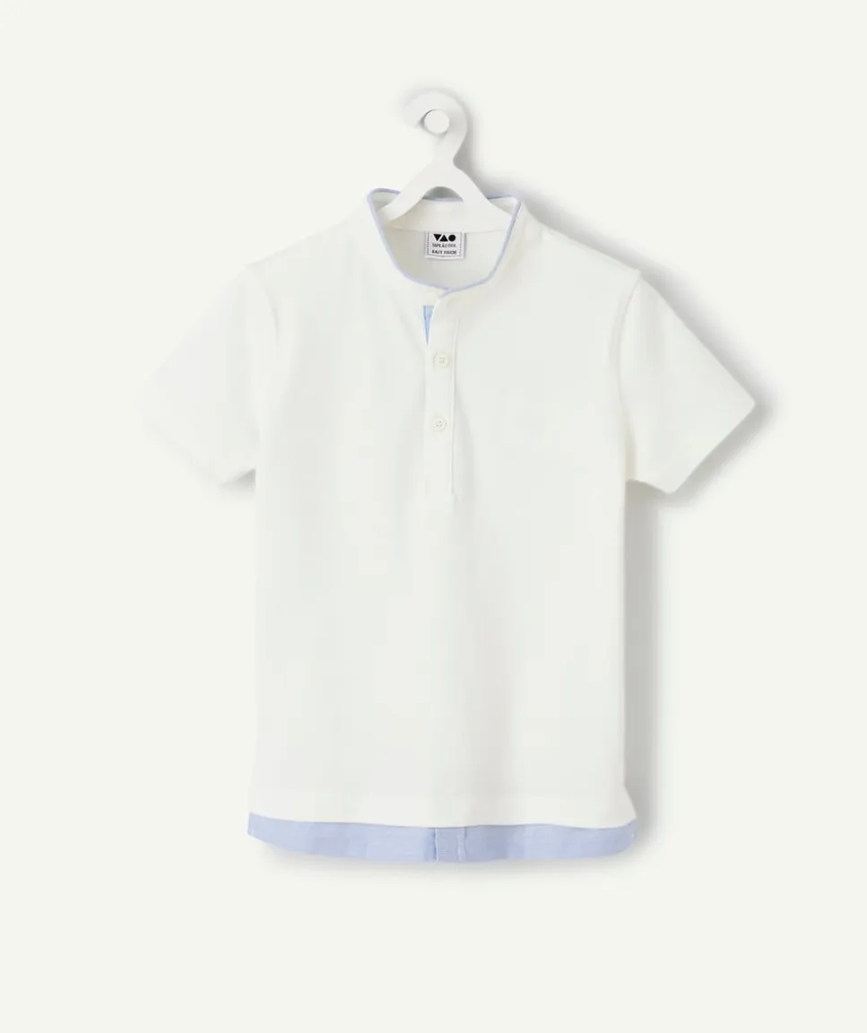 Polo garçon blanc bord bleu