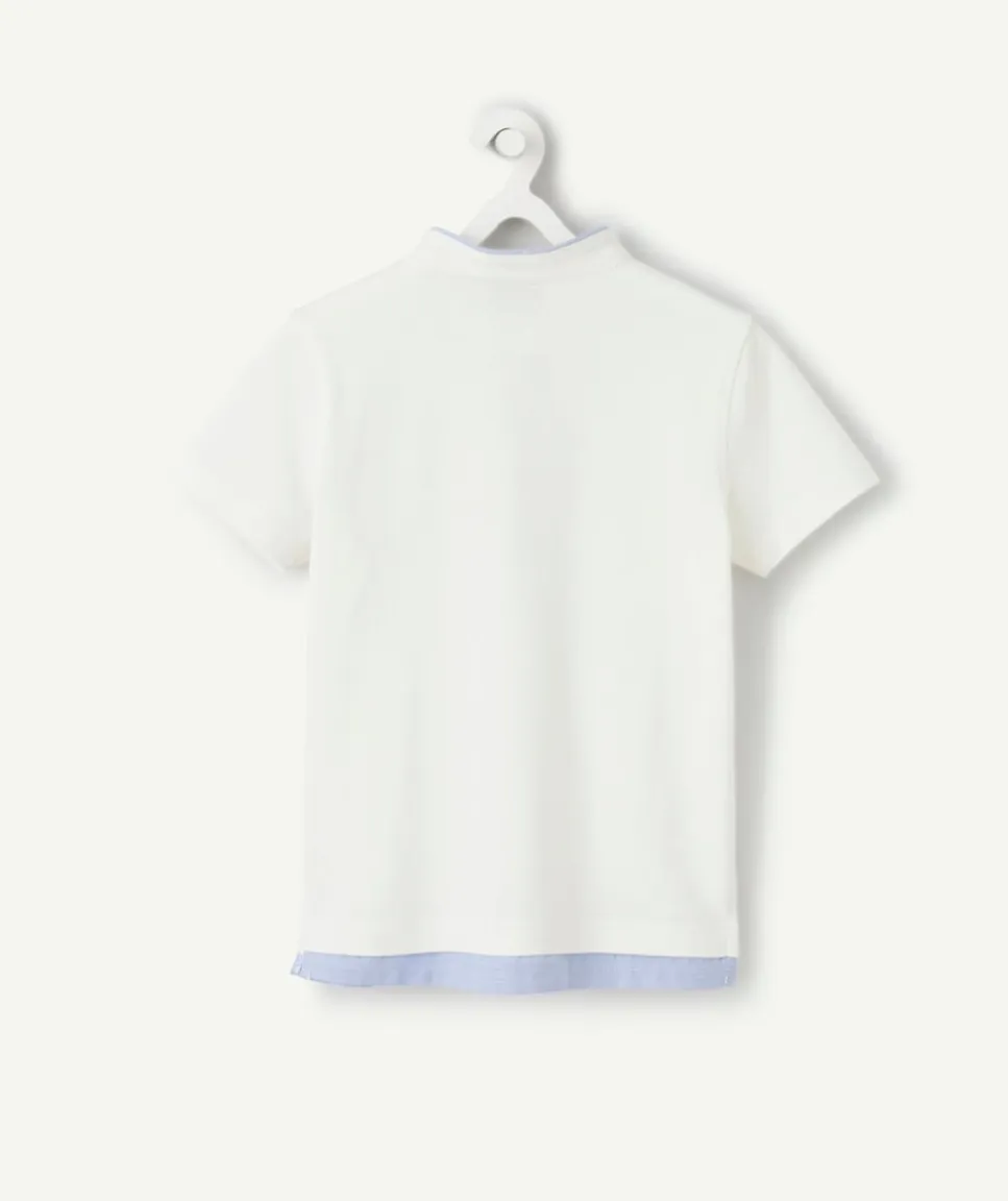 Polo garçon blanc bord bleu