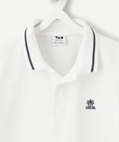 Polo garçon blanc coton imprimé