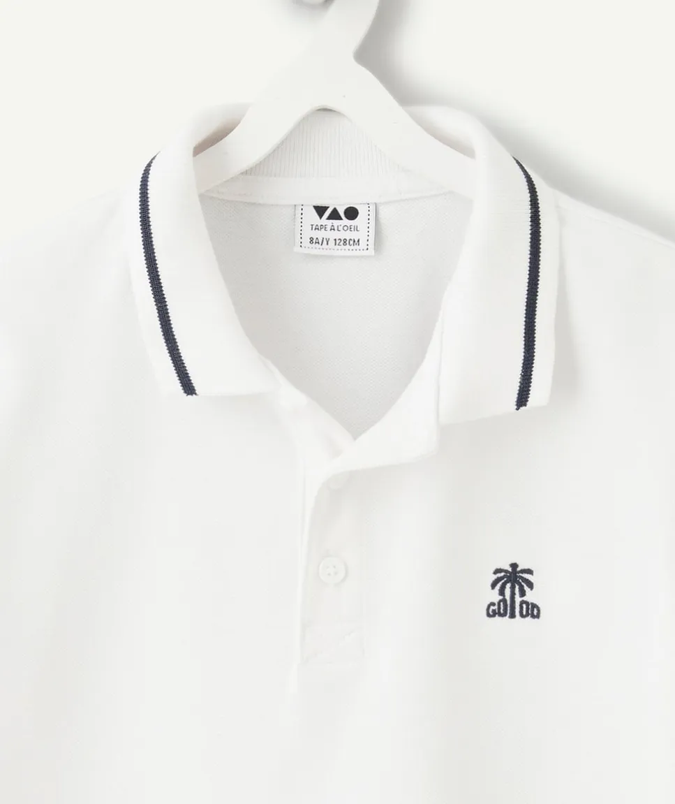 Polo garçon blanc coton imprimé