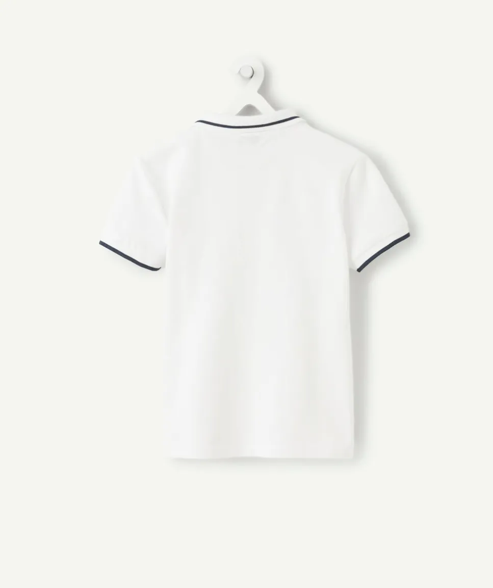 Polo garçon blanc coton imprimé