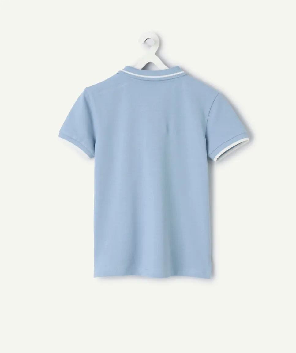 Polo garçon coton bleu avec imprimé