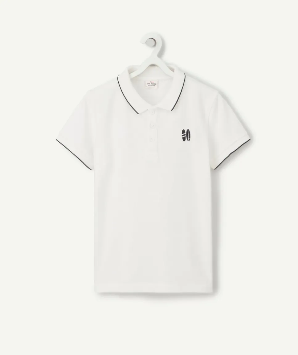Polo garçon en coton blanc avec surf brodé