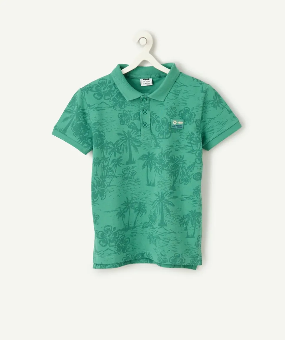 Polo garçon vert imprimé tropical