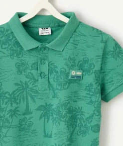 Polo garçon vert imprimé tropical