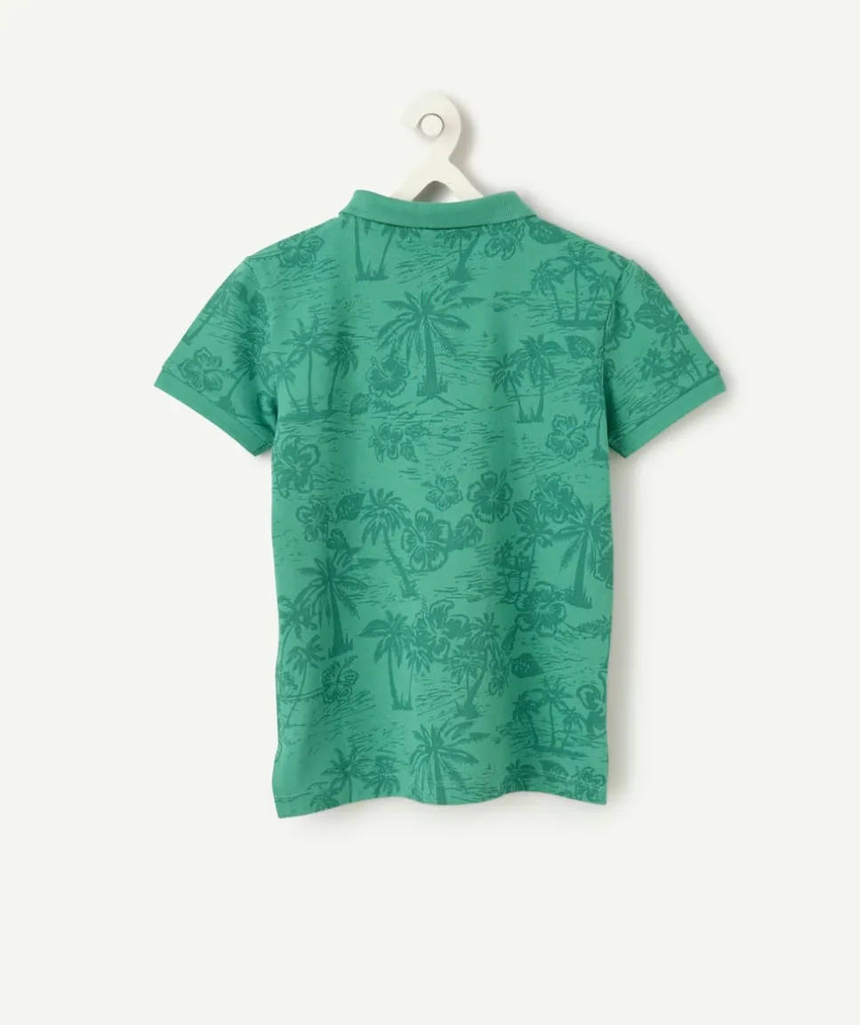 Polo garçon vert imprimé tropical
