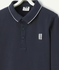 Polo manches longues garçon bleu marine avec planches de skate brodés