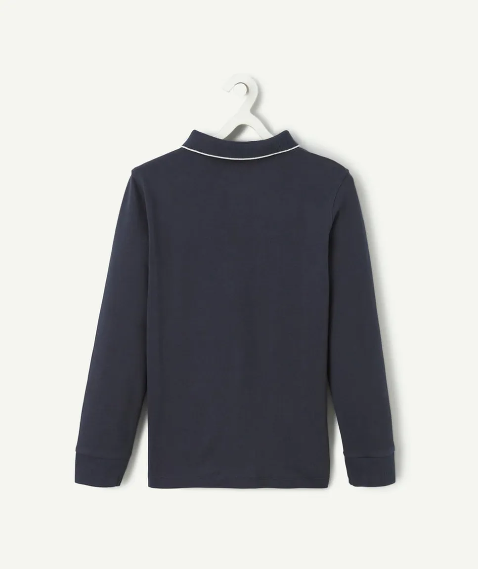 Polo manches longues garçon bleu marine avec planches de skate brodés