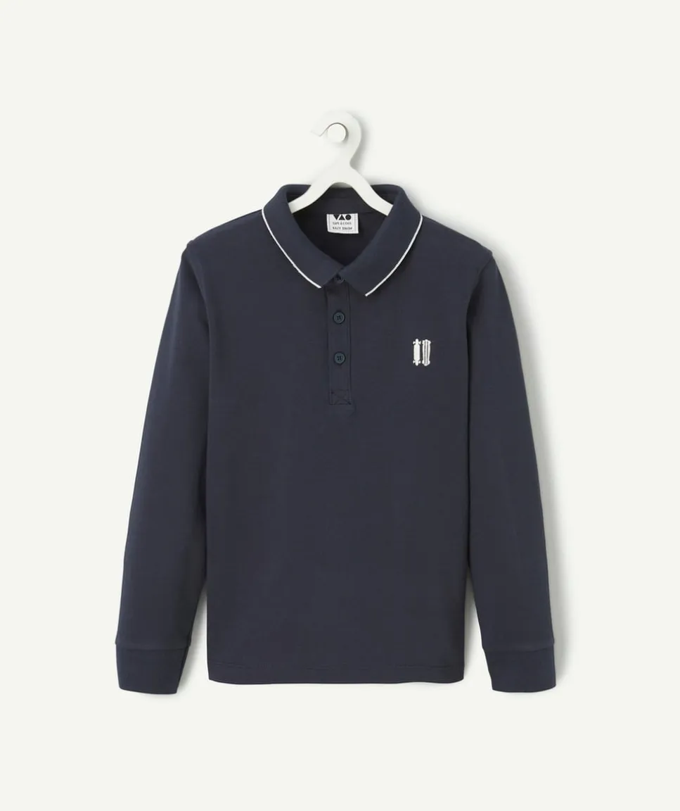 Polo manches longues garçon bleu marine avec planches de skate brodés