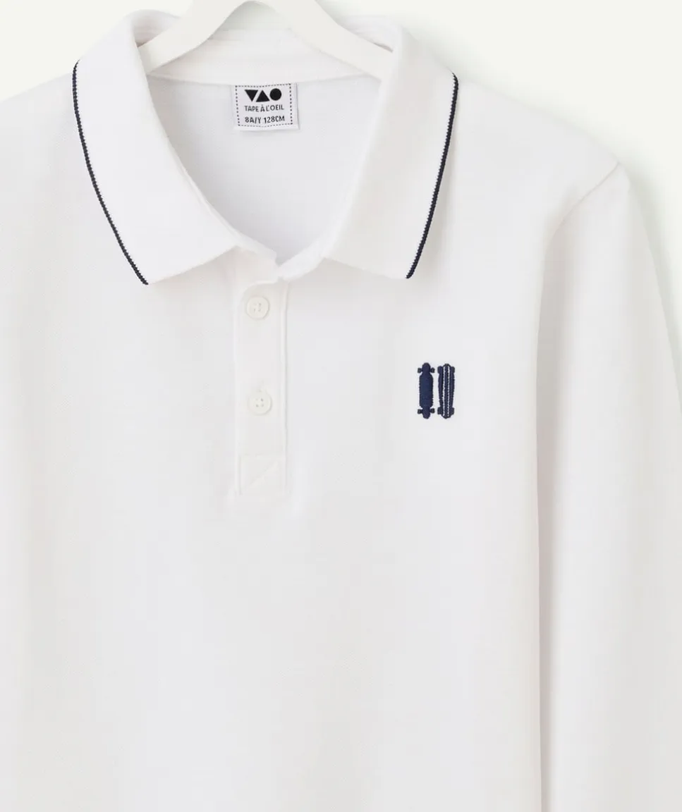 Polo manches longues garçon blanc