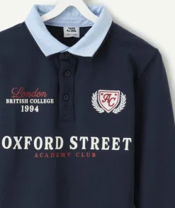 Polo manches longues garçon bleu imprimé