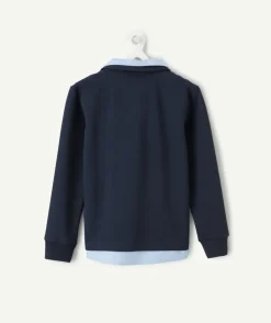 Polo manches longues garçon bleu imprimé