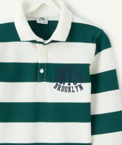 Polo manches longues garçon rayé message