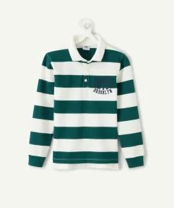 Polo manches longues garçon rayé message