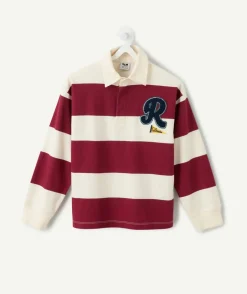 Polo manches longues garçon rayé bordeaux