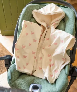 Poncho ciré à capuche adaptable au siège auto bébé fille imprimé cœurs