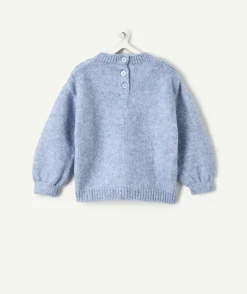 Pull bébé fille bleu maille ajourée