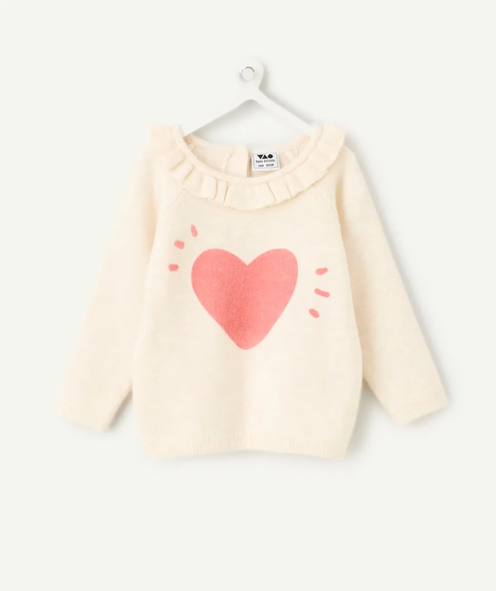 Pull bébé fille col volanté et imprimé cœur