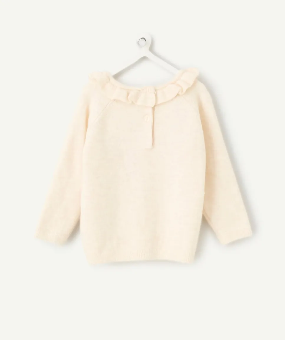 Pull bébé fille col volanté et imprimé cœur