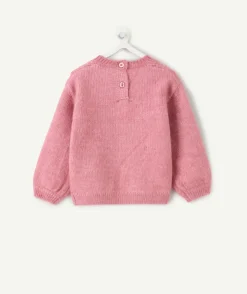 Pull bébé fille rose maille ajourée