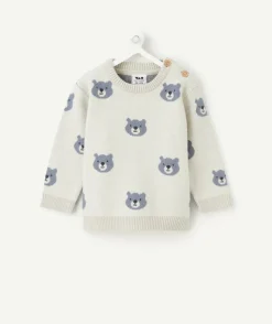 Pull bébé garçon gris motifs ours
