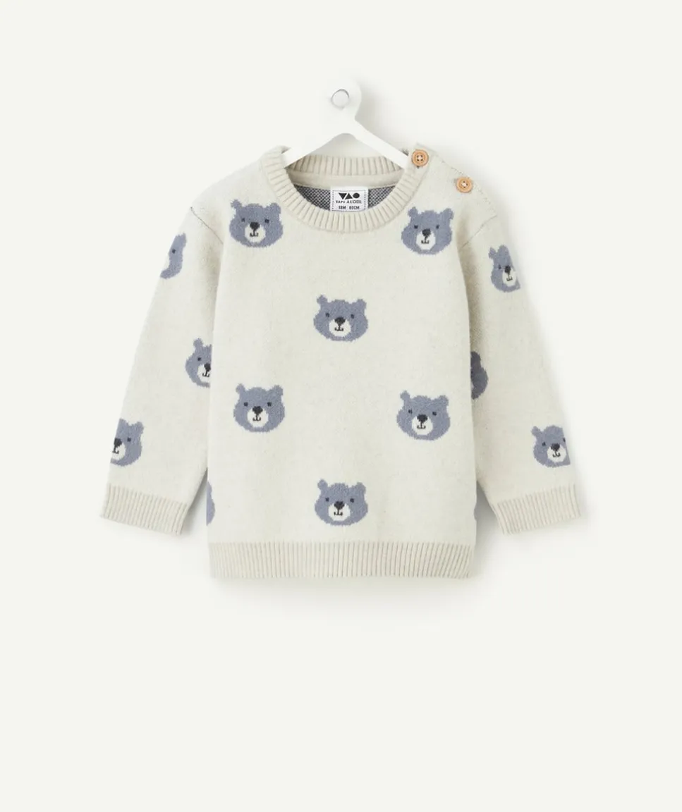 Pull bébé garçon gris motifs ours
