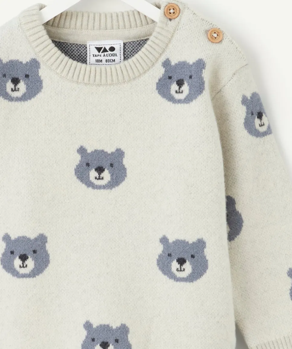 Pull bébé garçon gris motifs ours