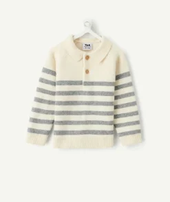 Pull bébé garçon rayé écru