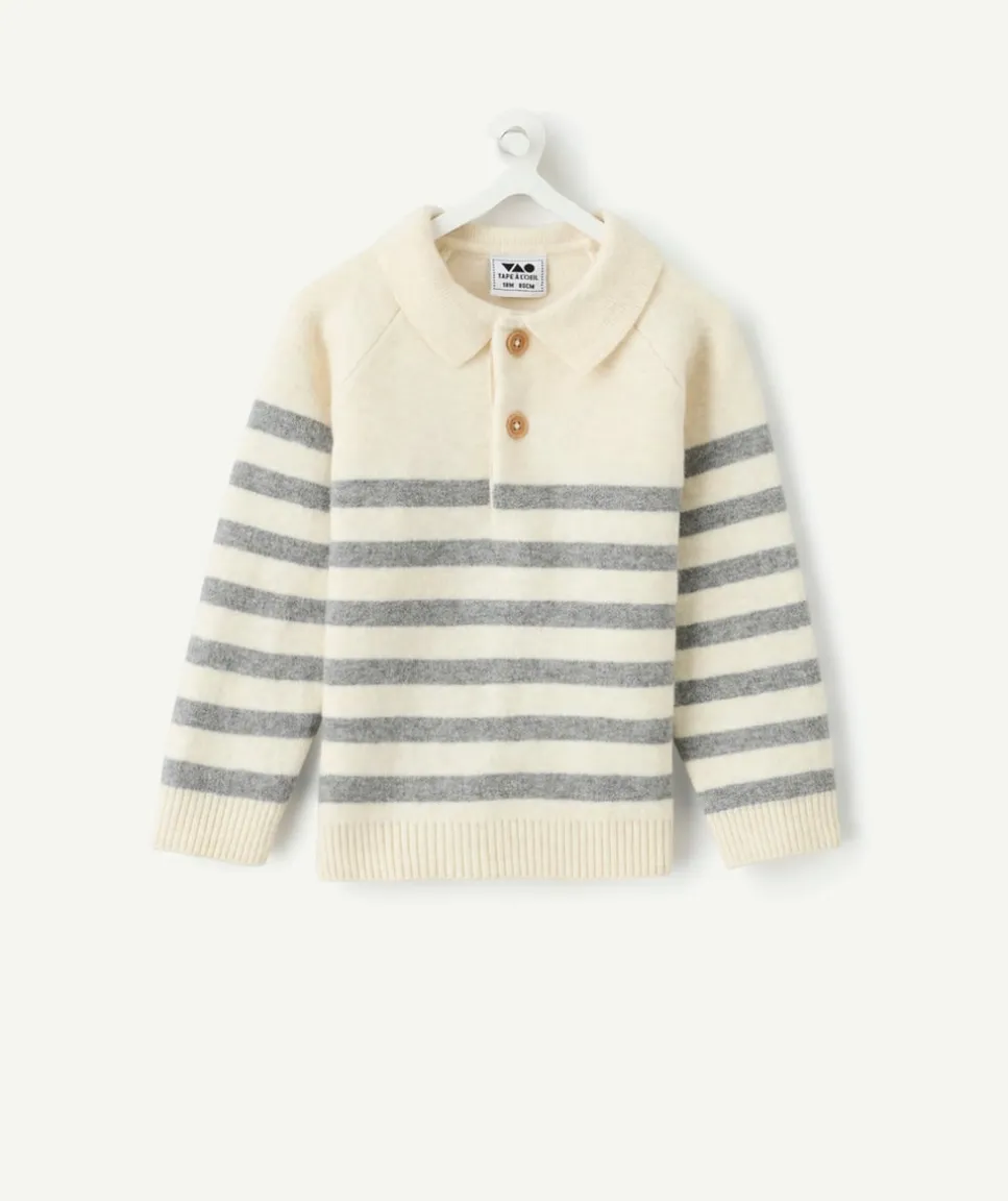 Pull bébé garçon rayé écru