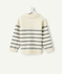 Pull bébé garçon rayé écru