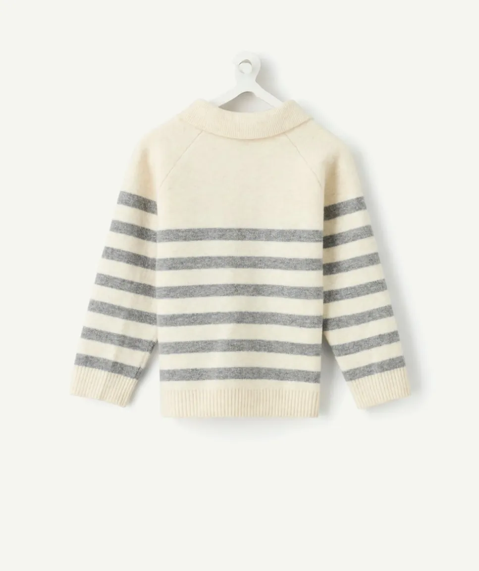 Pull bébé garçon rayé écru