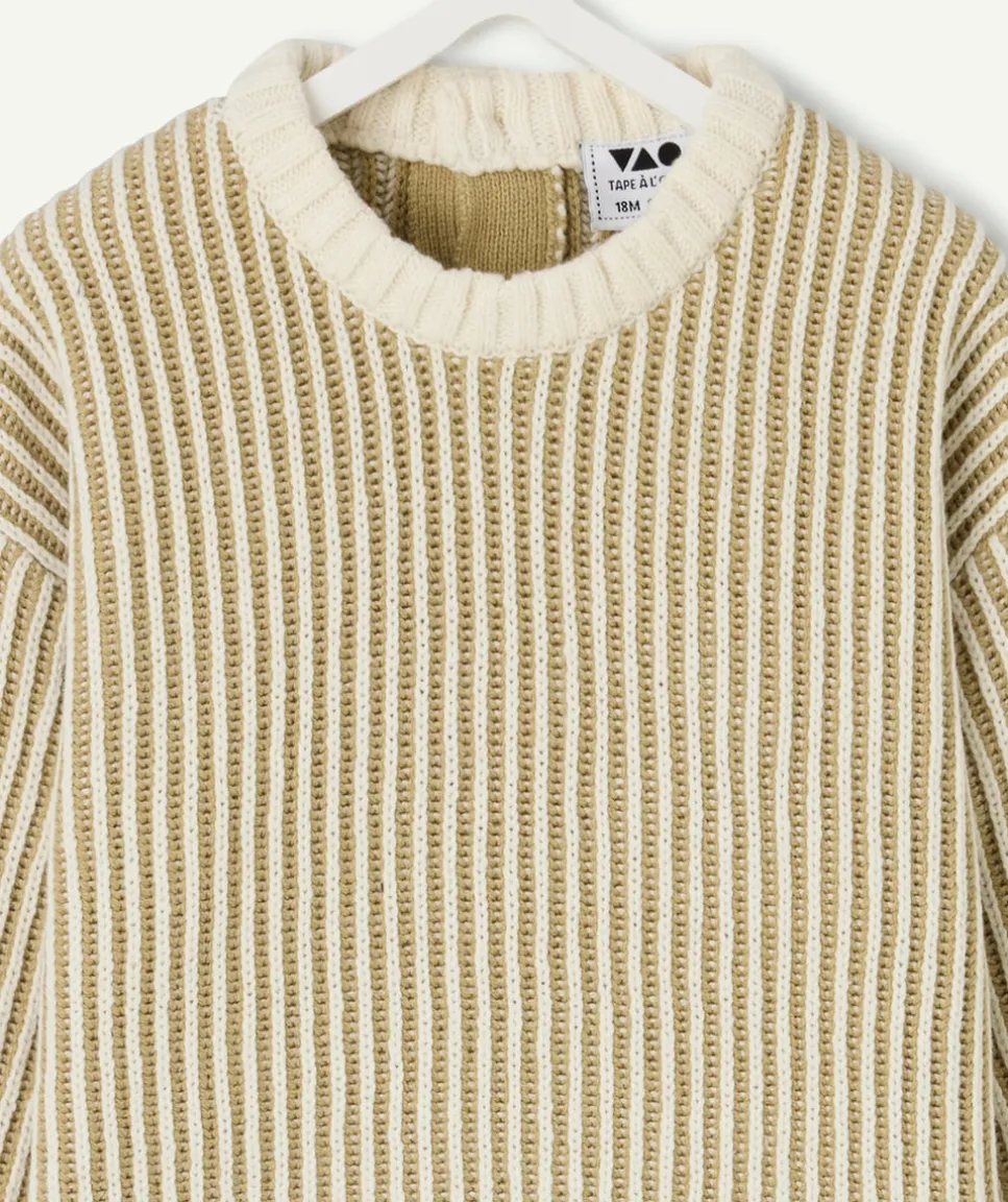 Pull bébé garçon rayé kaki
