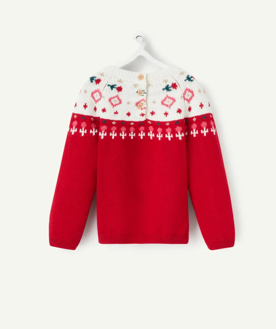 Pull de noël en tricot bébé fille rouge et écru