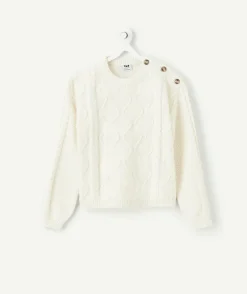 Pull fille blanc torsadé avec boutons