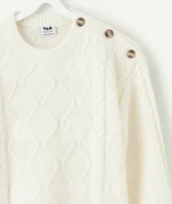 Pull fille blanc torsadé avec boutons